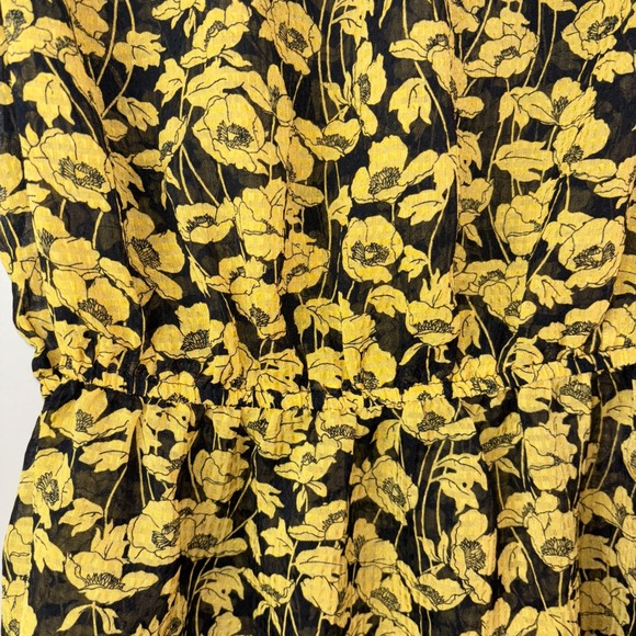 Who What Wear Floral Blouse Top Yellow Black Short‎ Sleeve Smocked Waist Small - Picture 6 of 7